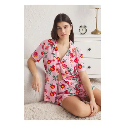 Trendyol Pink-Multicolored Printed Shally Woven Pajama Set