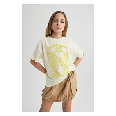 DEFACTO Girls Oversize Wide Fit Printed Short Sleeve T-Shirt