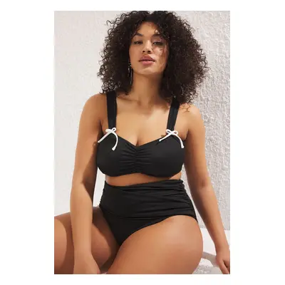 Trendyol Curve Black Bow Detail Thick Strap Plus Size Bikini Above