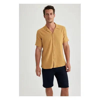 DEFACTO Modern Fit Polo Neck Linen Blend Short Sleeve Shirt