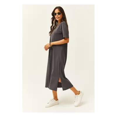 Olalook Women's Smoked Side Slit Oversize Cotton Dress