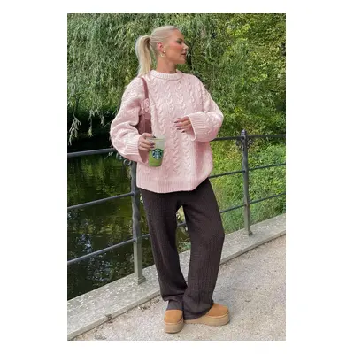 Madmext Pink Crew Neck Knitted Knitwear Sweater