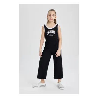 DEFACTO Girls Printed Ribbed Camisole Sleeveless Long Jumpsuit