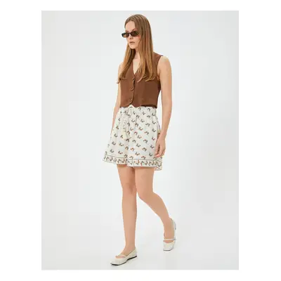 Koton Floral Linen Blend Shorts with Elastic Waistband