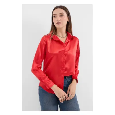 Bigdart Lightly Flowy Satin Shirt - Burgundy