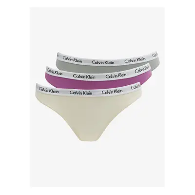 Sada tří dámských tang v růžové a šedé barvě Calvin Klein Underwear - Dámské