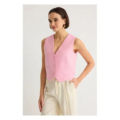 Trendyol Light Pink Regular Striped Cotton Linen Crop Woven Vest