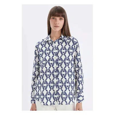 DEFACTO Oversize Wide Patterned Long Sleeve Shirt