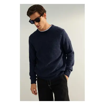 Trendyol Limited Edition Navy Blue Regular Wool Crew Neck Plain Knitted Sweater