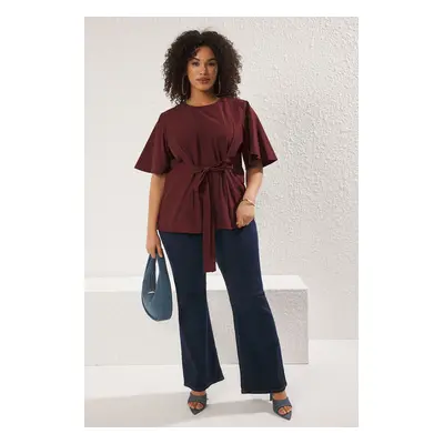 Trendyol Curve Claret Red Binding Detailed Woven Blouse