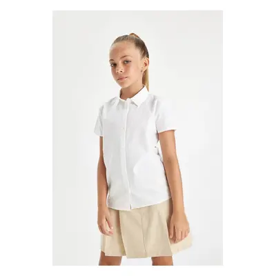 DEFACTO Girls Poplin Short Sleeve Basic Plain White School Shirt