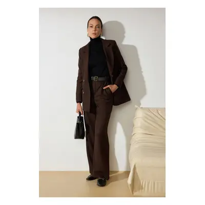 Trendyol Brown Linen Look Woven Jacket Trousers Bottom-Top Set