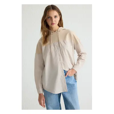 Trendyol Beige Oversize Yarn Striped Knitted Tunic