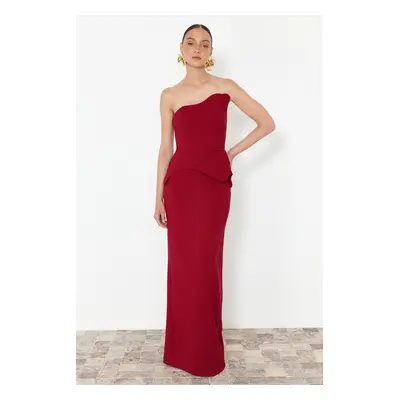 Trendyol Burgundy Body-Sleeved Single Sleeve Woven Long Elegant Evening Dress