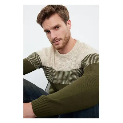 Trendyol Khaki Slim Fit Crew Neck Color Block Knitwear Sweater