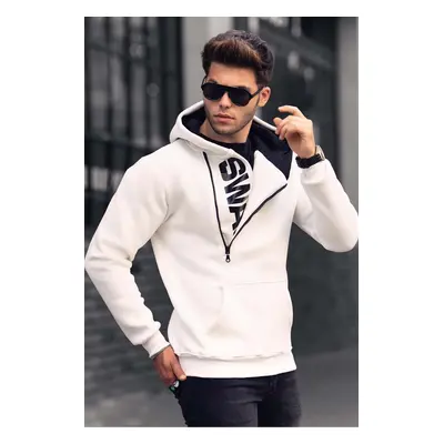 Madmext Men's White Zipper Detailed Hoodie Sweatshirt