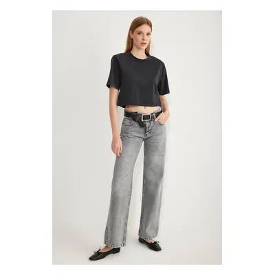 Trendyol Gray Low Waist Wide Leg Jeans