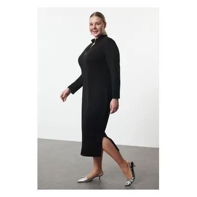 Trendyol Curve Black Maxi Length Zipper Collar Knitted Sweatshirt Dress