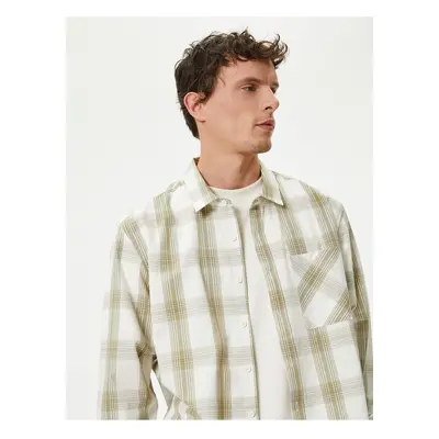 Koton Plaid Shirt Pocket Detail Classic Collar Button-Down