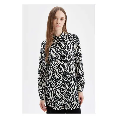 DEFACTO Regular Fit Shirt Collar Zebra Patterned Viscose Long Sleeve Shirt Tunic