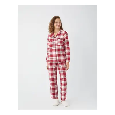 LC Waikiki LCW DREAM Women's Shirt Collar Plaid Long Sleeve Pajamas Set