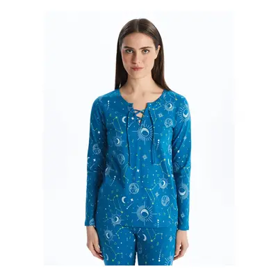 LC Waikiki LCW DREAM Tie Collar Printed Long Sleeve Women's Pajamas Set