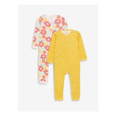 LC Waikiki Crew Neck Zippered Patterned Baby Girl Jumpsuit