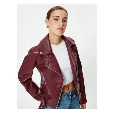 Koton Faux Leather Jacket Zipper Double Breasted With Pocket