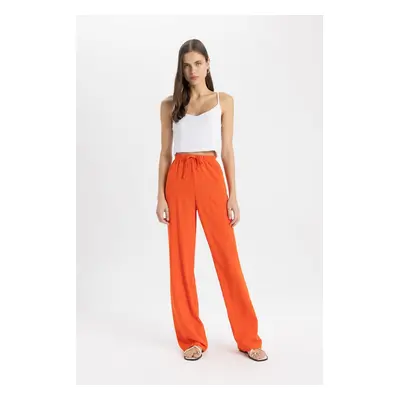 DEFACTO Linen Blend Trousers Straight Fit Pocket High Waist Wide Leg