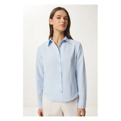 Happiness İstanbul Women's Sky Blue Button Basic Shirt