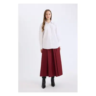 DEFACTO A-Line Waist Zippered Basic Plain Poplin Fabric Maxi Skirt