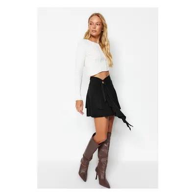 Trendyol Black Ruffle Detailed Flounce Mini Knitted Skirt