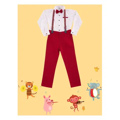 Trendyol Claret Red Boy Bow Tie Polka Dot Shirt Trousers Suspender Set