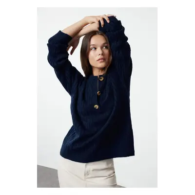 Trendyol Navy Blue Soft Textured Basic Knitwear Sweater