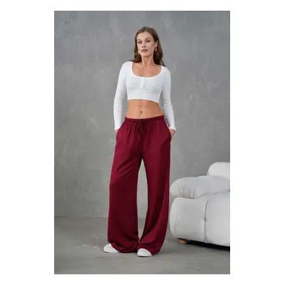 Trendyol Claret Red Soft Touch Elastic Waist Regular Fit Knitted Trousers