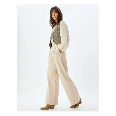 Koton Standard Waist Wide Leg Canvas Pants with Pockets