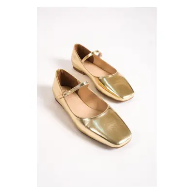 Capone Outfitters Short Toe Banded Marj Jane Metallic Gold Women's Flats