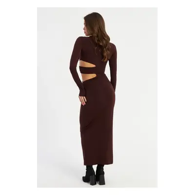 Cool & Sexy Women's Brown Low-Cut Maxi New Year's Dress LIK9