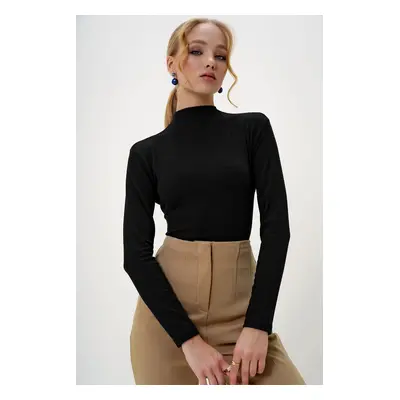 Trend Alaçatı Stili Women's Black Half Turtleneck Two Thread Blouse