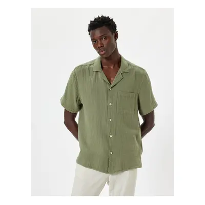 Koton Textured Pocket Detail Cotton Basic Short Sleeve Shirt