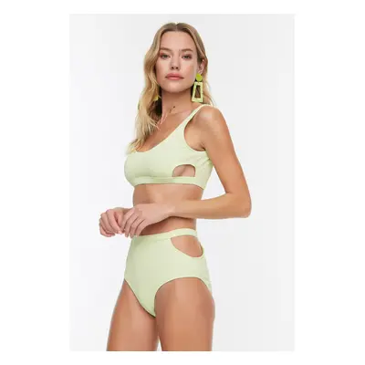 Trendyol Mint Textured High Waist Bikini Bottoms With Cut Out Detailed