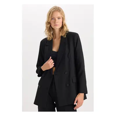 DEFACTO Oversize Wide Fit Blazer Jacket Double Breasted Buttoned Basic Plain Blazer Jacket