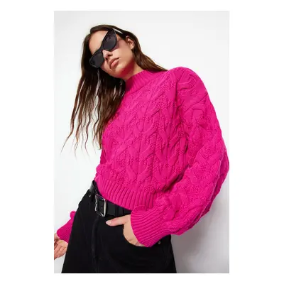 Trendyol Fuchsia Crop High Neck Knitwear Sweater