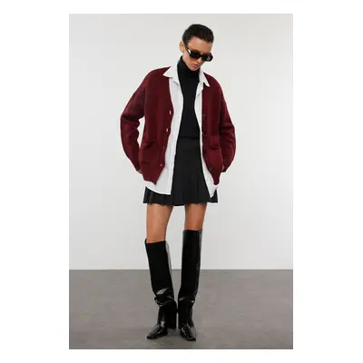 Trendyol Claret Red Basic Soft Textured Knitwear Cardigan