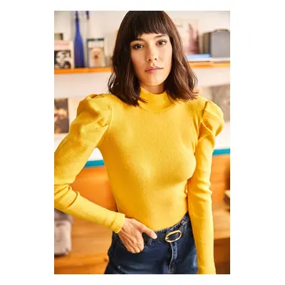 Olalook Women's Mustard Princess Sleeve Lycra Blouse