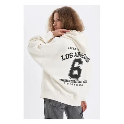 DEFACTO Oversize Wide Pattern Hooded Back Printed Thick Zippered Sweatshirt