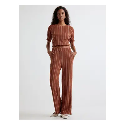 Koton Wide Leg Trousers with Pockets Textured Standard Waist