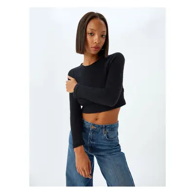 Koton Long Sleeve Body Crop Boat Neck Soft Texture Slim Fit