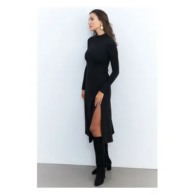 Cool & Sexy Women's Black Turtleneck Midi Dress HOR15