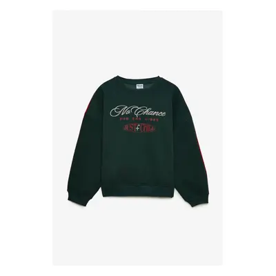 GRIMELANGE Erisa Women's Knitted 100% Cotton Printed Long Sleeve Green Sweatshirt